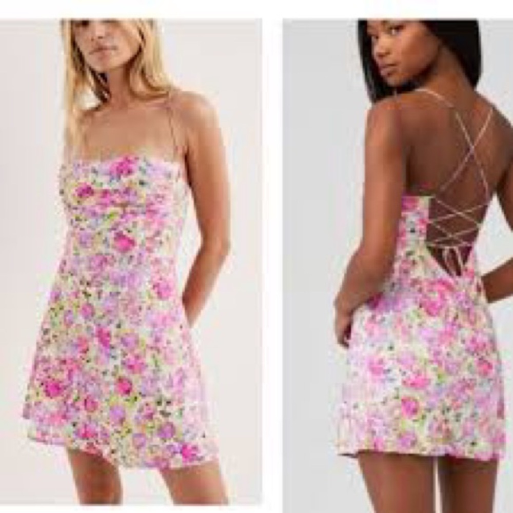 NWT For Love And Lemons Paulina Pink Floral Backless Mini Dress